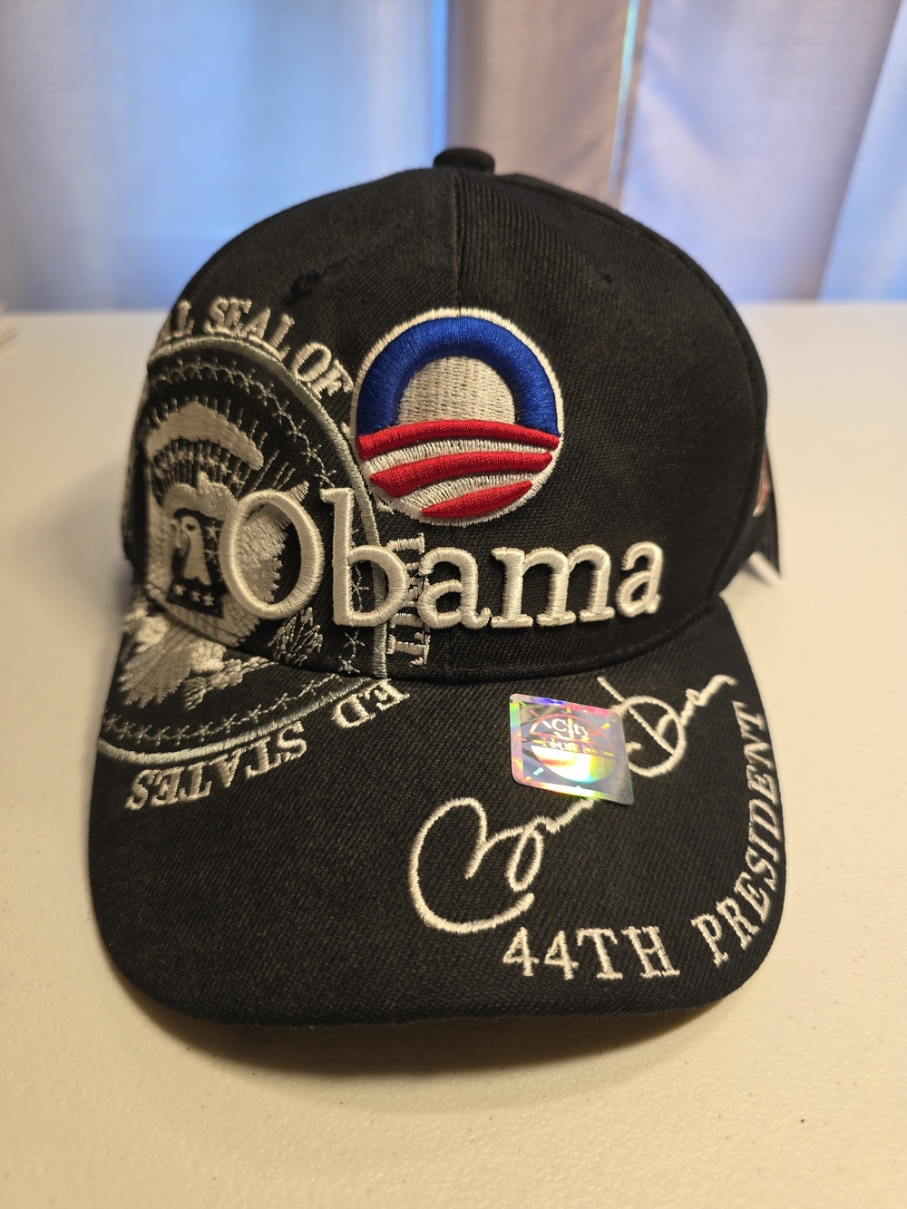 Black Embroidered Baseball Cap with Presidential Motif